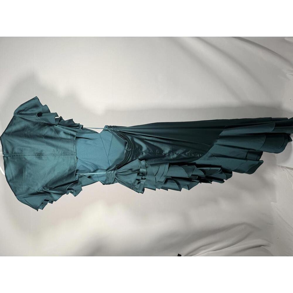 NWT Mac Duggal Green Asymmetrical Ruffle Dress Size 4 - Picture 4 of 13